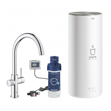 Set startowy Grohe Blue Pure with mixer kuchenną Eurosmart in the form of C, filtrowanie wody, obracana spout, chrome