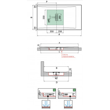 Shower tray rectangular Novellini Custom Touch, 100x80cm, montaż on the floor, height 3,5cm, acrylic, white mat