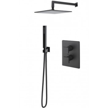 Shower set Vicario, concealed, mixer thermostatic, overhead shower 20cm, black mat