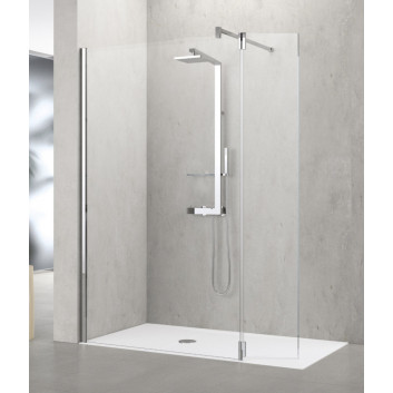 Panel freestanding walk-in with movable wing Novellini Kali H+HA, 80 + 37cm, universal, glass transparent, silver profile 