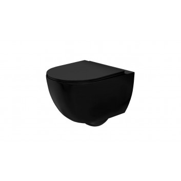 Wall-hung wc Rea Carlo Mini Slim N, bezrantowa, 48x37cm, soft-close WC seat, black mat