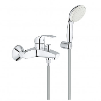 Bath tap Grohe Eurosmart, wall mounted, spout 161mm, with shower set, chrome