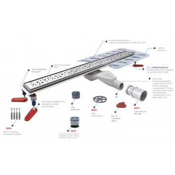 Drainline, pełny set, Wiper New Premium, 1200mm, wzór Ponente, finish poler