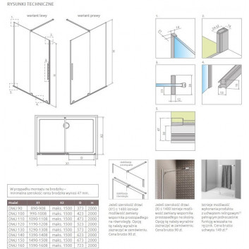 Door shower for recess installation Radaway Espera DWJ 100, left, sliding, glass transparent, 1000x2000mm, profil chrome