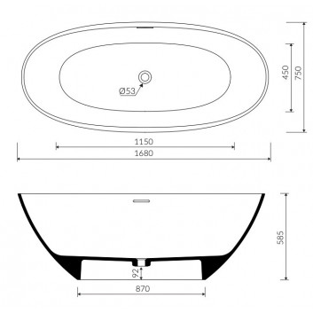 Bathtub freestanding Marmorin Wila II, 168x76cm, overflow zintegrowany, white shine