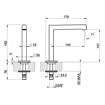 Washbasin faucet Gessi Anello, standing, z dźwignią z boku, height 253mm, spout 160mm, without pop, chrome