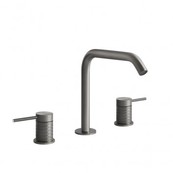 3-hole washbasin faucet Gessi Meccanica, standing, height 273mm, without pop, brushed steel