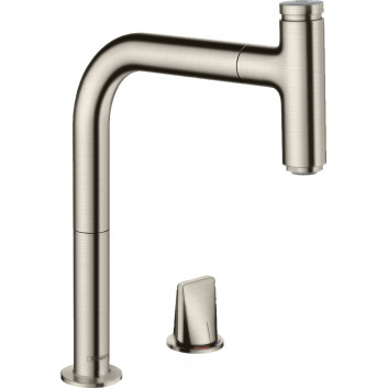 Kitchen faucet Hansgrohe Metris Select M71, 2-hole, standing, height 320mm, pull-out spray, stainless steel, 