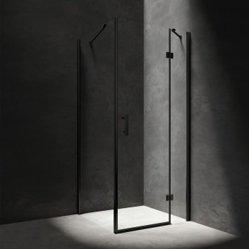 Square shower cabin Omnires Manhattan, 80x80cm, door swing, glass transparent, profil black mat