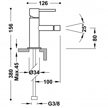 Bidet mixer Tres Study Colors, standing, height 165mm, without pop, black mat