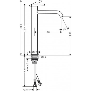 Washbasin faucet Axor One, standing, height 155mm, holder dźwigniowy, set drain push-open, chrome