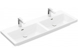 Vanity washbasin double Villeroy & Boch Subway 3.0, 130x47cm, z overflow, 2 otwory na armaturę, Weiss Alpin