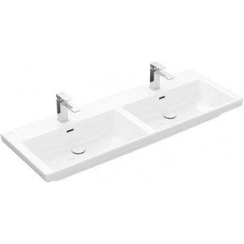 Vanity washbasin double Villeroy & Boch Subway 3.0, 130x47cm, z overflow, 2 otwory na armaturę, Weiss Alpin