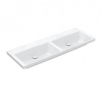 Vanity washbasin double Villeroy & Boch Subway 3.0, 130x47cm, z overflow, 2 otwory na armaturę, Weiss Alpin