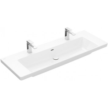 Vanity washbasin double Villeroy & Boch Subway 3.0, 130x47cm, z overflow, 2 otwory na armaturę, Weiss Alpin