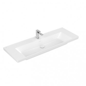 Vanity washbasin Villeroy & Boch Subway 3.0, 130x47cm, z overflow, 2 otwory na armaturę, Weiss Alpin