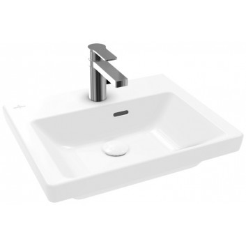 Wall-hung washbasin/vanity Villeroy & Boch Subway 3.0, 55x44cm, z overflow, otwór na armaturę, Weiss Alpin