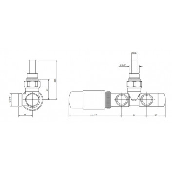 Set zintegrowany thermostatic kątowy z rurką zanurzeniową Terma, Lewy - chrome