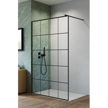 Door sliding walk-in Radaway Furo Black, right, with wall, 90x200cm, glass transparent, profil black