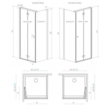 Side panel S1 70 right Radaway Idea Black KDJ+S, przejrzysta, 700x2000mm, profil black