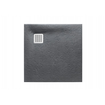 Square shower tray Roca Terran, 80x80cm, kompozytowy, Stonex, with siphon, szary łupek