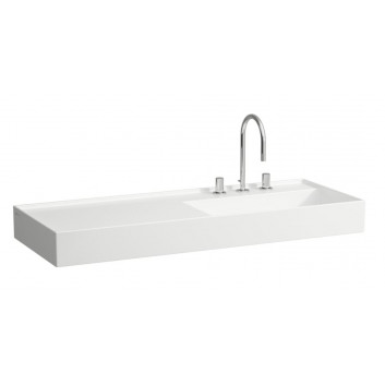 Washbasin wall mounted Laufen Kartell by Laufen, 120x46cm, blat on the left strony, without overflow, ukryty drain, battery hole, white