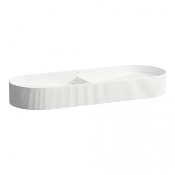 Double countertop washbasin Laufen Sonar, 100x37cm, without overflow, bez otworów na baterie, ryflowana, white