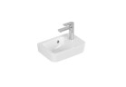 Small wall-hung washbasin Villeroy&Boch O.novo, 36x25cm, z overflow, battery hole on the right stronie, Weiss Alpin