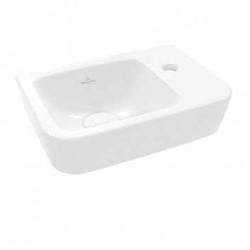 Small wall-hung washbasin Villeroy&Boch O.novo, 36x25cm, z overflow, battery hole on the right stronie, Weiss Alpin