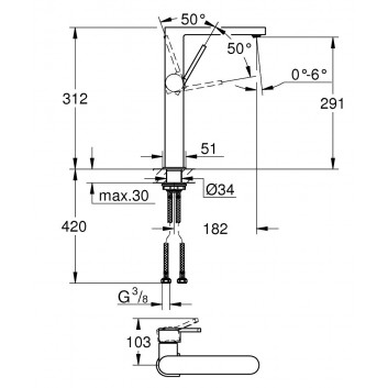 Washbasin faucet Grohe Plus, standing, DN 15, 190mm wysokości, chrome