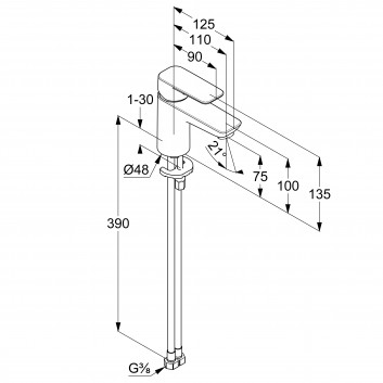 Washbasin faucet Kludi Pure&Style, standing, sterowanie boczne, height 245mm, obracana spout, without outflow set, black mat