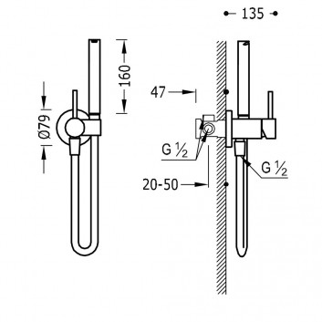 TRES Concealed mixer for bidet lub WC with mixer