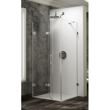 Shower swing door on special order Huppe Solva frameless, fixing left, 500-1250 x 200x1200 mm, with side panel, glass transparent Anti-Plaque, shiny silver profile