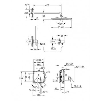 Shower set Grohe Tempesta 210, concealed, mixer thermostatic, chrome