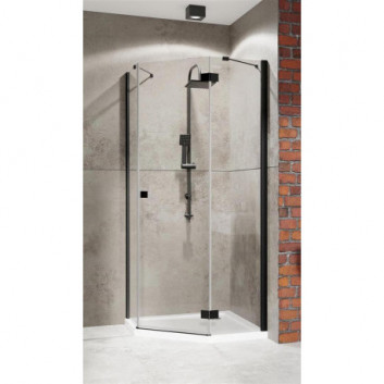 Corner shower cabin symmetric Radaway Essenza New Black PTJ 100x100 door left, profil black, glass transparent- sanitbuy.pl