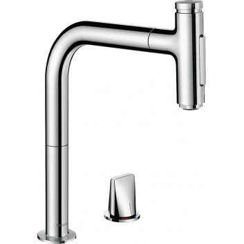 Kitchen faucet Hansgrohe Metris Select M71, 2-hole, standing, height 320mm, pull-out spray, stainless steel, 