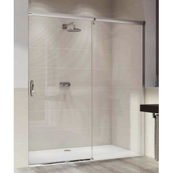 Door sliding Huppe Aura Elegnace 1-piece ze stały segmentem right 130x200 cm transparent glass z Anti-Plaque silver profile mat