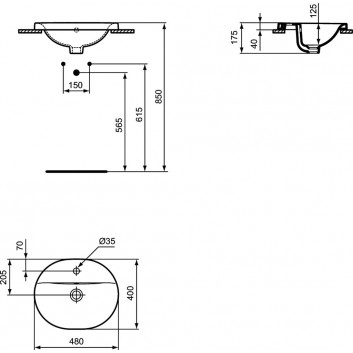 Ideal Standard Connect recessed washbasin oval 48cm