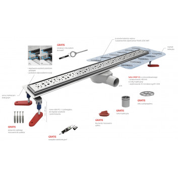 Drainline, pełny set, Wiper New Premium, 1200mm, wzór Ponente, finish poler