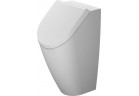 Urinal Duravit ME by Starck Rimless, 35x30cm, bezrantowy, drain poziomy, otwory na pokrywę, wersja z muchą, powłoka HygieneGlaze, color wewnętrzny white, color zewnętrzny white jedwabny mat