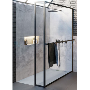 Shower enclosure typu Walk-In Riho Lucid GD400 120x200 cm, freestanding, glass transparent with coating Riho Shield, profil black mat