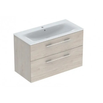 Geberit Selnova Square Set szafki pod umywalkę, z dwiema szufladami, B100cm, H65.2cm, T50.2cm, walnut hickory, z umywalką meblową, cienki rant, z overflow, with tap hole