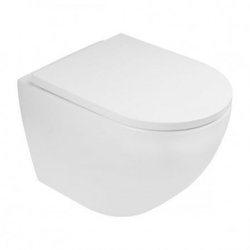 Set Wall-hung WC wc Oltens Hamnes, 52x35,5cm, PureRim, with coating SmartClean with soft-close WC seat Slim - white