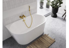 Bathtub wallmounted Besco Vica, 150x80cm, acrylic, white + maskownica syfonu z overflow złota