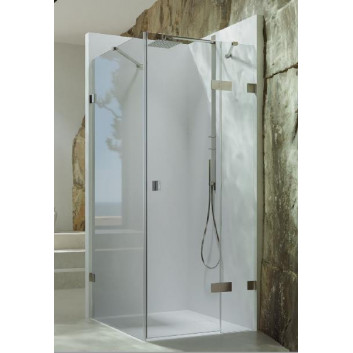 Shower cabin quadrangle frameless Huppe SolvaPro, swing door with fixed segment and side panel, fixing right, 700-1200 x 200-1200 mm, height 1200-2000 mm on special order, silver shine, glass AntiPlaque