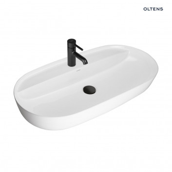 Oltens Hamnes Thin countertop washbasin with tap hole oval 80 x 40 cm - white