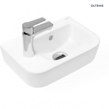 Oltens Vernal washbasin 37x24,5 cm hanging left with coating SmartClean - white