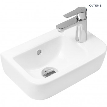Oltens Vernal washbasin 37x24,5 cm cm hanging right with coating SmartClean - white