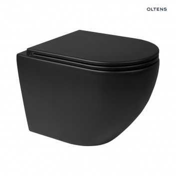 Set Oltens Hamnes bowl WC hanging PureRim with coating SmartClean with soft-close WC seat Ovan Slim - black mat