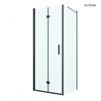 Oltens Hallan shower cabin 80x80 cm square black mat/glass transparent door with wall